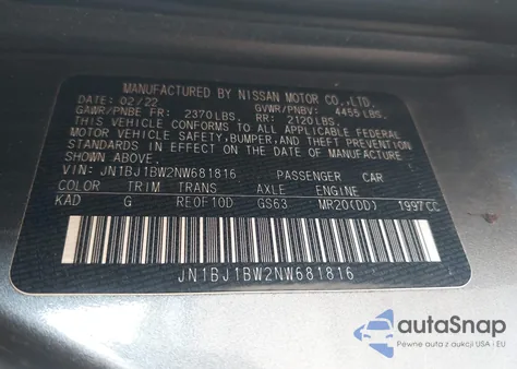 2022 Nissan Rogue Sport Sv Awd Xtronic Cvt из США, поврежденный, VIN JN1BJ1BW2NW681816